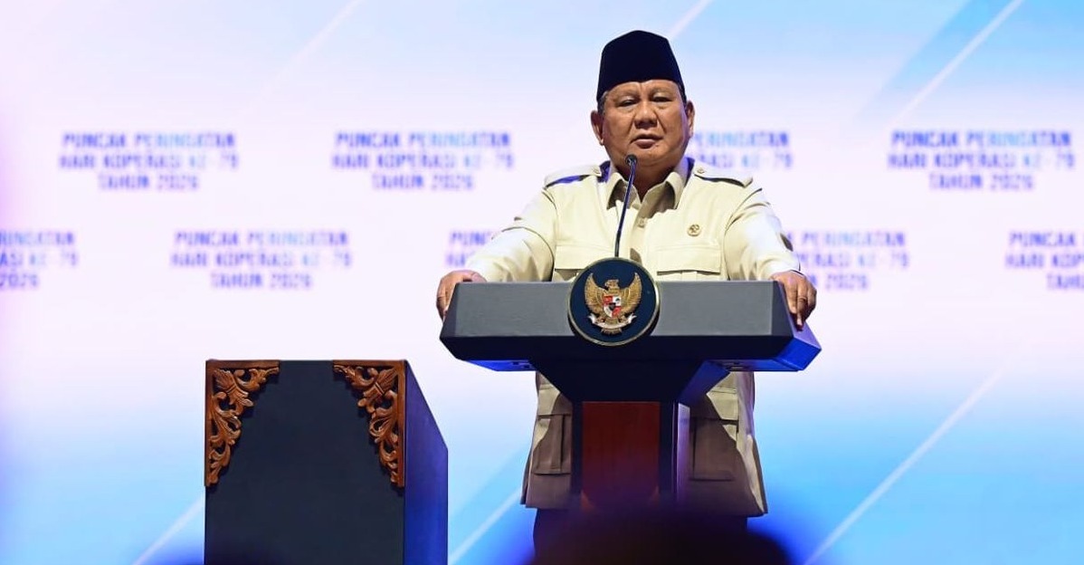 Presiden RI Prabowo Subianto saat berpidato dalam peringatan Hari Koperasi ke-79 di Indonesia Arena, Senayan, Jakarta, Minggu (12/7/2026). (Dok. Sekretariat Presiden)